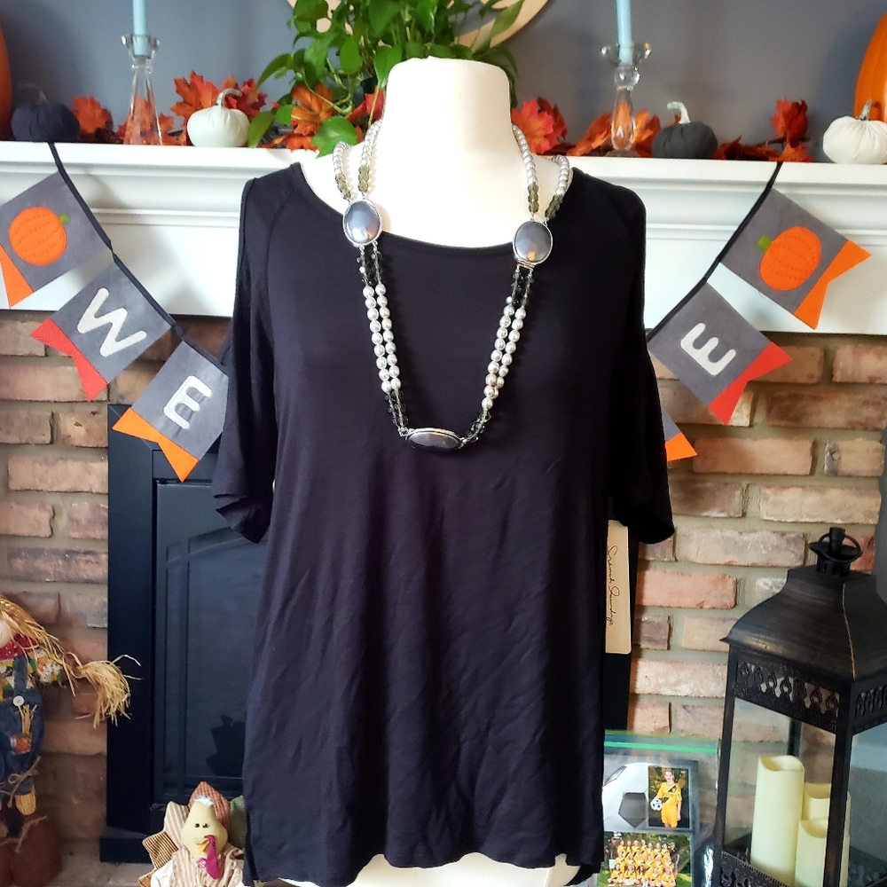 French laundry black cold shoulder short sleeve